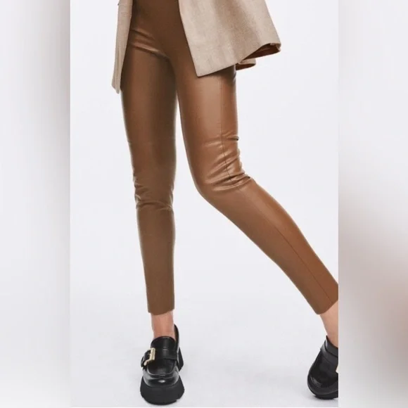 Zara High Rise Faux Leather Leggings Pants Brown. New with tags. Size M / 28